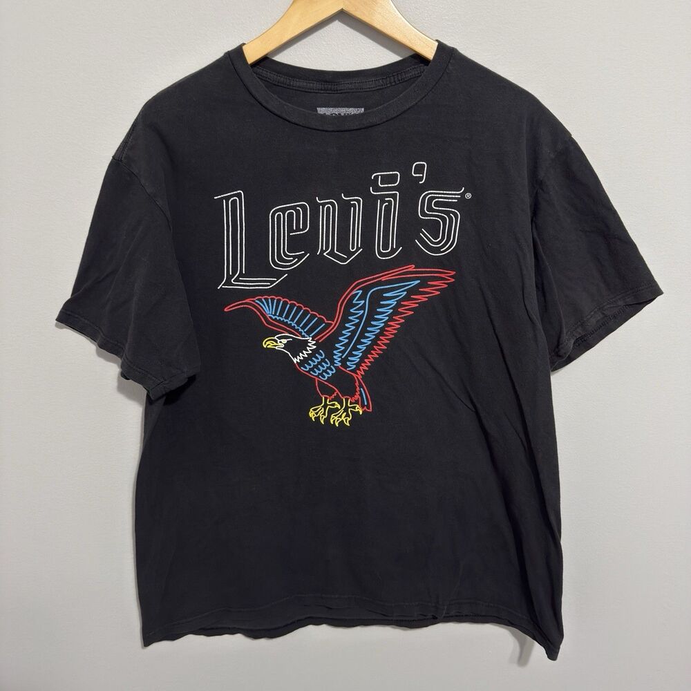 Levi's Men' Shirt Size XL Black Short Sleeve Eagle Graphic Tee Crew Neck Stretch